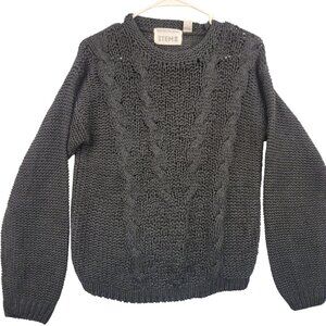 Item II Hand-Knitted Gray Cable Knit Sweater S Ramie Acrylic Cozy Cottagecore